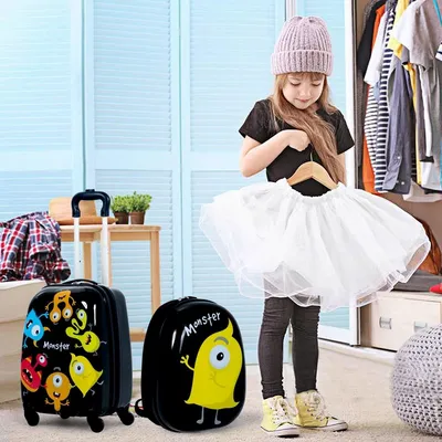 Produktbild von 2 tlg Kindergepäck Monstersbild Reisekoffer Kinderkoffer + Rucksack Schwarz