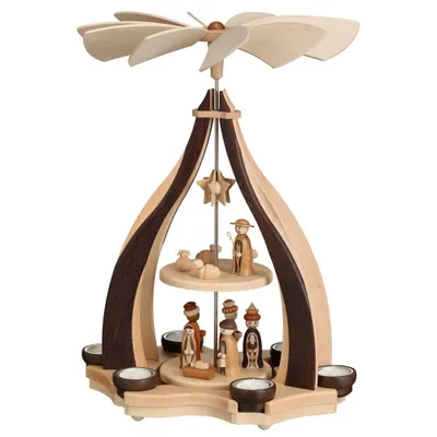 Produktbild von Tischpyramide Christi Geburt natur mit Teelichter HxLxB 47,5x34x34cm NEU