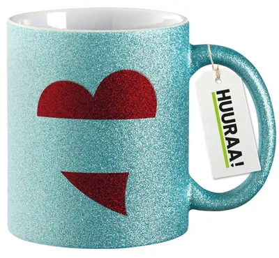 Produktbild von Huuraa Glitzertasse Österreich Flagge Herz 330ml Blau Keramik Kaffeebecher Geschenkidee