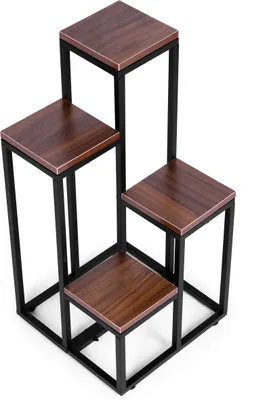 Produktbild von ModernHome PJJPS0011 Blumenregal mit 4 Ablagen, Metall + MDF, dunkles Nussbaumholz