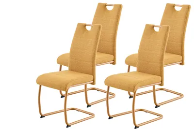 Produktbild von Hela Tische, 4er Set Freischwinger Esszimmerstuhl Florenz, Bezug Webstoff Gelb+passende Gestellfarbe, ergonomische Lehne mit Griff, 120kg belastbar