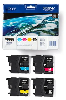 Produktbild von Brother LC985VALBP, Schwarz, Cyan, Magenta, Gelb, 4 Stück(e), 300 Seiten, 260 Seiten, Multipack