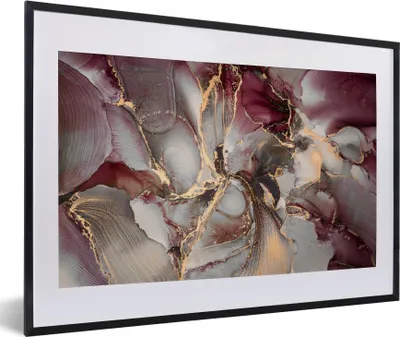 Produktbild von MuchoWow® Gerahmtes Poster Gold - Marmor - Lila 60x40 cm - Poster mit Schwarzem Bilderrahmen Wandposter Rahmen Foto Bilder - Schlafzimmer - Plakat in Rahmen - Drucken