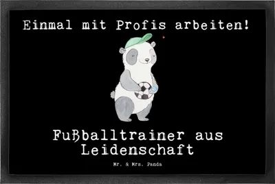 Produktbild von Mr. & Mrs. Panda Fussmatte Fußballtrainer Leidenschaft 50 x 75 cm - Schwarz - Geschenk, Schmutzmatte, Fußballspiel, Fußabtreter, Glücksbringer, fußmatte, bodenmatte