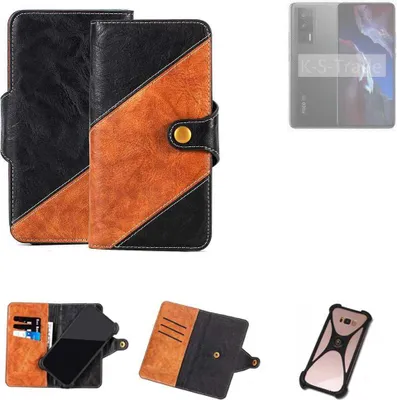 Produktbild von K-S-Trade Handyhülle Schutzhülle Bookstyle Case Wallet-Case kompatibel mit POCO F5 Pro Handy Cover Bumper Klapphülle schwarz hellbraun 1x