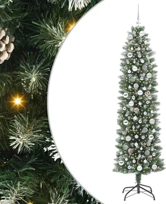 Image de vidaXL Arbre de Noël artificiel élancé vert et blanc 210 cm