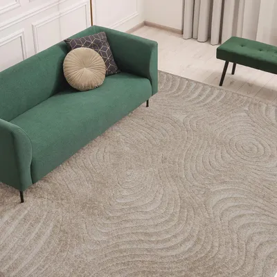 Produktbild von Teppich Wohnzimmer - 200x300 cm - Beige - Geometrisches Muster - Allergikerfreundlich - Leicht zu Reinigen - Waschbar - Weicher Teppich