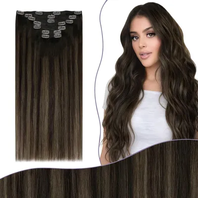 Immagine prodotto di Estensioni per capelli clip-in, colore marrone scuro sfumato, lunghezza 45 cm