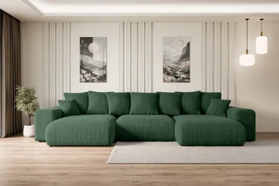 Produktbild von ALTDECOR Ecksofa mit Schlaffunktion und Bettkasten Corner Sofa Eckcouch Couch U-Form universal, links/rechts angeordnet Schlafcouch Ausziehbar Wohnlandschaft ESKAR-U -364x176x72 cm Grün