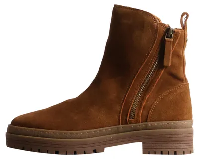 Produktbild von Leder-Stiefeletten Emilie Karston mit Reißverschluss, runder Spitze und flachem Absatz