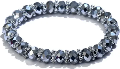 Produktbild von Elegantes Perlen-Armband, Armreif, Damen-Schmuck, Geburtstag, Jahrestag, Geschenk-Grau