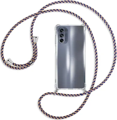 Produktbild von Handykette Backcover-Schutzhülle mit Band (Metall silberfarben) für Motorola Moto G62 5G (6.5'') - blau+beige