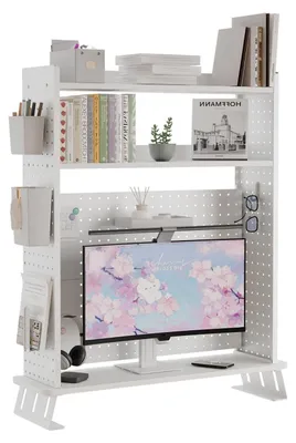 Image de Bureau avec étagère et support pour moniteur, 2 niveaux, blanc, 80 cm