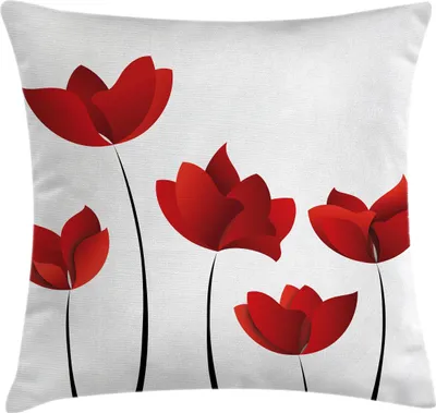 Produktbild von ABAKUHAUS Blumen Kissenbezug, Valentines inspirierte vorzügliche Rosen-Blumenblatt-klare Blüten Florets Natur-Illustrations-Bild, 45 x 45 cm, Vermilion und Weiß