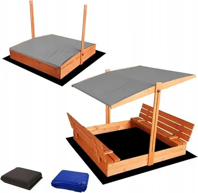 Produktbild von Sandkasten 140x140 cm Imprägniert Premium Sandbox mit Abdeckung Sitzbänken Deckel Plane Sandkiste Holz