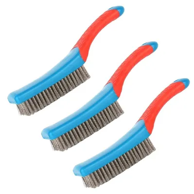 Image de Brosses métalliques en acier inoxydable, lot de 3, avec manche en caoutchouc, pour éliminer la rouille et la saleté