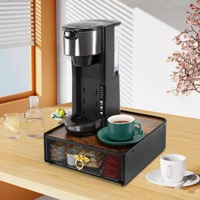 Produktbild von Famanu Organizer mit Schublade für Kaffeekapseln - Kompakte Bambus Aufbewahrungsbox