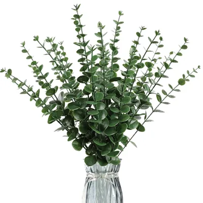 Image de Décoration à l'eucalyptus, 30 feuilles d'eucalyptus artificielles, feuilles d'eucalyptus artificielles vert foncé, eucalyptus artificiel pour les mariages, les fêtes et la décoration d'intérieur