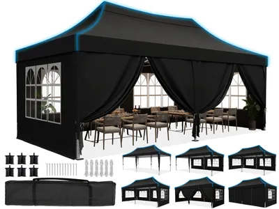 Produktbild von Quictent Pavillon 3x6m Faltpavillon Wasserdicht Stabil mit 6 Seitenteilen Partyzelt Pop Up Camping Pavillon Gartenzelt Gartenpavillon für Garten,Party