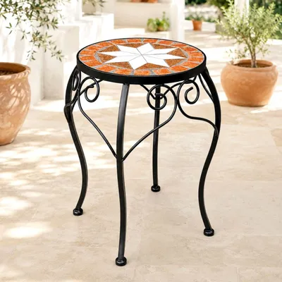 Image de DanDiBo Tabouret à fleurs Mosaïque Rond 37 cm Support pour fleurs 12014 Table d'appoint Support pour plantes Petite table en mosaïque