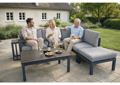 Produktbild von Green Spirit Lounge-Set Porto Aluminium 5 Personen mit Hocker und Tisch
