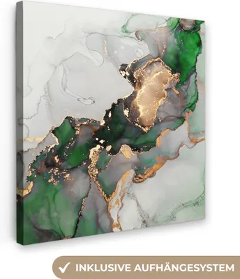 Produktbild von MuchoWow® - Leinwandbilder - Marmor - Gold - Grün - Luxus, Wandbild, Wanddeko Bilder Wohnzimmer, 50x50 cm