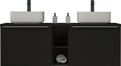 Produktbild von Doppelwaschtisch 140cm mit Aufsatzbecken, matt schwarz, PUEBLA-56-BLACK