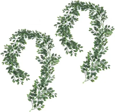 Produktbild von Kunstgirlande - 2 Stück - 1,8 m - hängende Ranke - dunkelgrüne Blätter - naturgetreue Efeugirlande - für Hochzeit - Party - Garten - Festival - Dekoration - Wanddekoration - stimmungsvolle Innendekoration