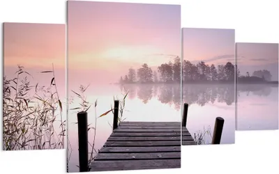 Produktbild von Bild auf Leinwand - Leinwandbild - Morgen Sonnenaufgang Nebel See - 160x90cm - Wand Bild - Wanddeko - Leinwanddruck - Bilder - Kunstdruck - Wanddekoration - Leinwand bilder - Wandkunst - DL160x90-2593