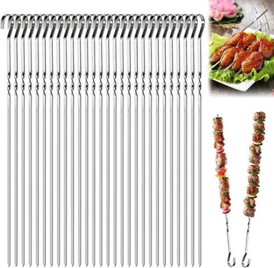 Zdjęcie produktu dla Szaszłyki do grillowania, 40 sztuk, 30 cm, ze stali nierdzewnej. Wielokrotnego użytku, idealne do grillowania mięsa i warzyw, doskonałe na ognisko i do grillowania w ogrodzie