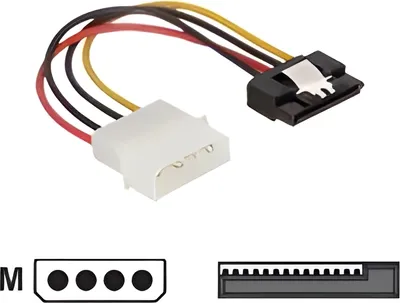 Produktbild von DELOCK Stromkabel SATA 15Pin -> Molex 4Pin Bu/St 0.15m
