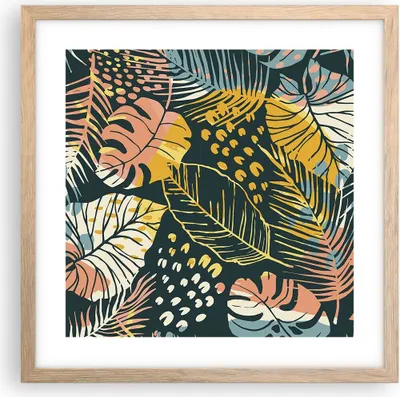 Produktbild von Gerahmtes Poster - Rahmen in heller Eiche - Blätter modern bunt - 40x40 cm - Wand Bild - Wanddeko - Wandbilder - Kunstposter - Wandposter - Bilderrahmen - Bilder - Kunstdruck - P2NAC40x40-4630
