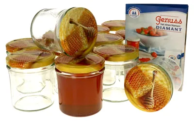 Produktbild von 12er Set Einmachglas 350 ml Deckel Honigwabe Rund- Einkochgläser Vorratsglas Glas Aufbewahrung
