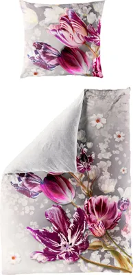 Produktbild von JACK by Bierbaum Mako Satin Digitaldruck Bettwäsche 2 tlg. 135x200cm Tulpen Lila Grau Silber