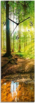 Produktbild von ARTland Glas Wanduhr Quarzuhr - schwarzer Zeiger Wald mit Bach Größe: 20x60 cm