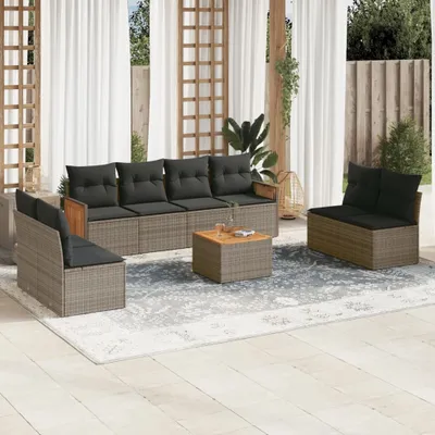 Produktbild von 9-tlg. Garten-Sofagarnitur mit Kissen Grau Poly Rattan 3259981