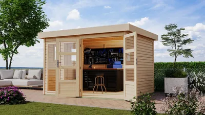 Produktbild von Karibu Gartenhaus Gerätehaus Lahar 5 naturbelassen 302x246x211 cm