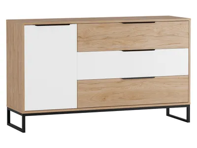 Image de Commode combinée FABENS - noyer hickory / blanc mat / noir mat