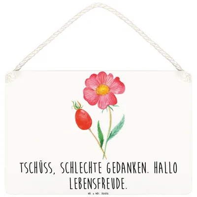 Produktbild von Mr. & Mrs. Panda Schild Blume Hagebutte DIN A5 - Weiß - Geschenk, Deko Wandbild, Schlechte Gedanken, Garten, wandtafel, Lebensfreude, holzbild, Türschild