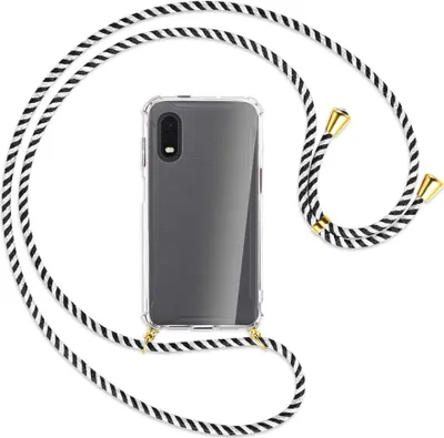 Produktbild von Handykette Backcover-Schutzhülle mit Band (Metall goldfarben) für Samsung Galaxy Xcover Pro - schwarz/weiß gestreift