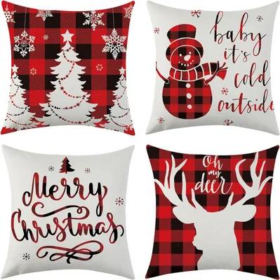 Produktbild von Kissenhüllen Weihnachten Leinen Set 4 Stück 50x50 cm Dekorativ