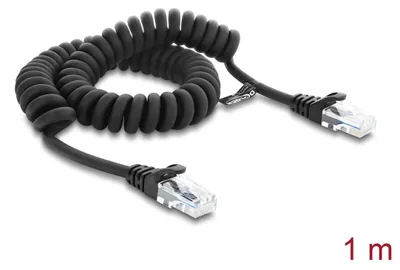 Produktbild von DELOCK RJ50 Spiralkabel Stecker > Stecker 1m schwarz