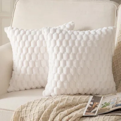 Productafbeelding van Kussensloop set, 2 stuks, crèmekleurig, pluche wollen fluweel, 40 x 40 cm
