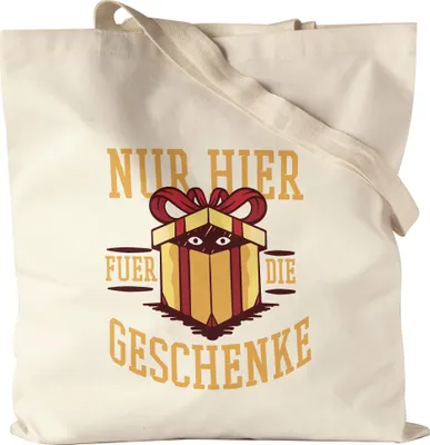 Produktbild von Nur für die Geschenke hier Jutebeutel Stoffbeutel Weihnachten Geschenkidee lustige Tasse mit Motiv Christmas Party