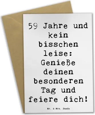 Produktbild von Mr. & Mrs. Panda Glückwunschkarte Spruch 59. Geburtstag Feier - Weiß - Geschenk, osterkarten, Geburtstagsgeschenk, Geburtstagsspruch, 59 Jahre alt, Alter, Grußkarte