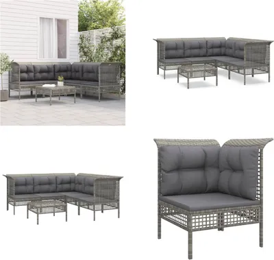Produktbild von vidaXL 6 tlg. Garten Lounge Set mit Kissen Grau Poly Rattan - Garten Lounge Set - Garten Lounge Sets - Lounge Set - Gartenmöbel Set
