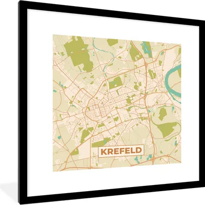 Produktbild von MuchoWow® Gerahmtes Poster Krefeld - Karte - Vintage - Stadtplan 40x40 cm - Poster mit Schwarzem Bilderrahmen Wandposter Rahmen Foto Bilder - Poster - Plakat im Rahmen