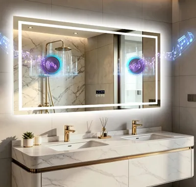 Produktbild von WISFOR LED Badspiegel mit Bluetooth 160 x 80 cm, Großer Wandspiegel und Ganzkörperspiegel mit Uhr, Anti-Beschlag, Speicherfunktion, IP66