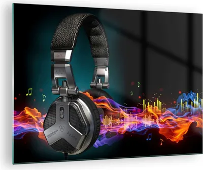 Produktbild von Bilder auf glas - Feuer Audio Kopfhörer - 70x50cm - Glasbilder - Wandbilder - Kunstdruck - zum Aufhängen bereit - Wanddekoration aus Glas - Glas Bilder - Wandbild auf Glas - Einteilig - GAA70x50-2653