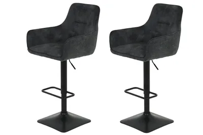 Produktbild von 2er Set Barhoker Bistrohocker Dora - Bezug Velvet/Webstoff Anthrazit - Armlehnen - höhenverstellbar, drehbar - Gestellplatte quadratisch